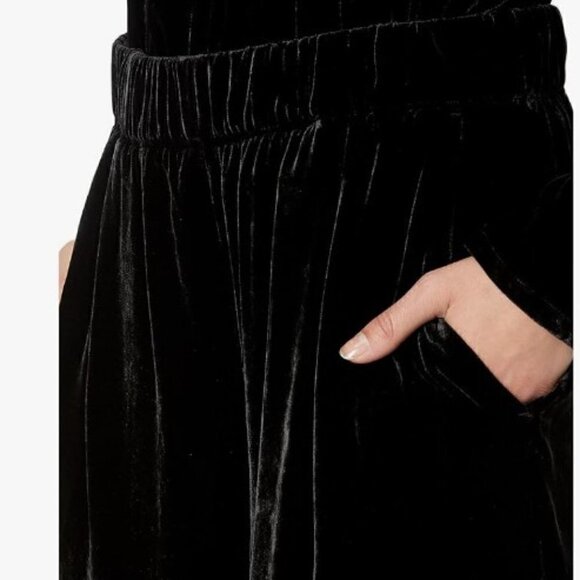 Eileen Fisher Wide Ankle Pleat Pants Black Viscose Silk Women's Size Large NWT - Picture 4 of 8
